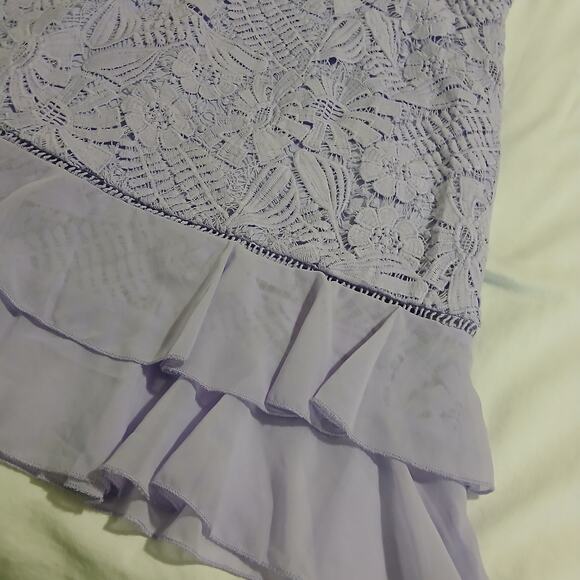 BOOHOO US 8 Lavender Lace Ruffle knee-length Dress spag strap w/ruffle shoulders - Picture 10 of 16